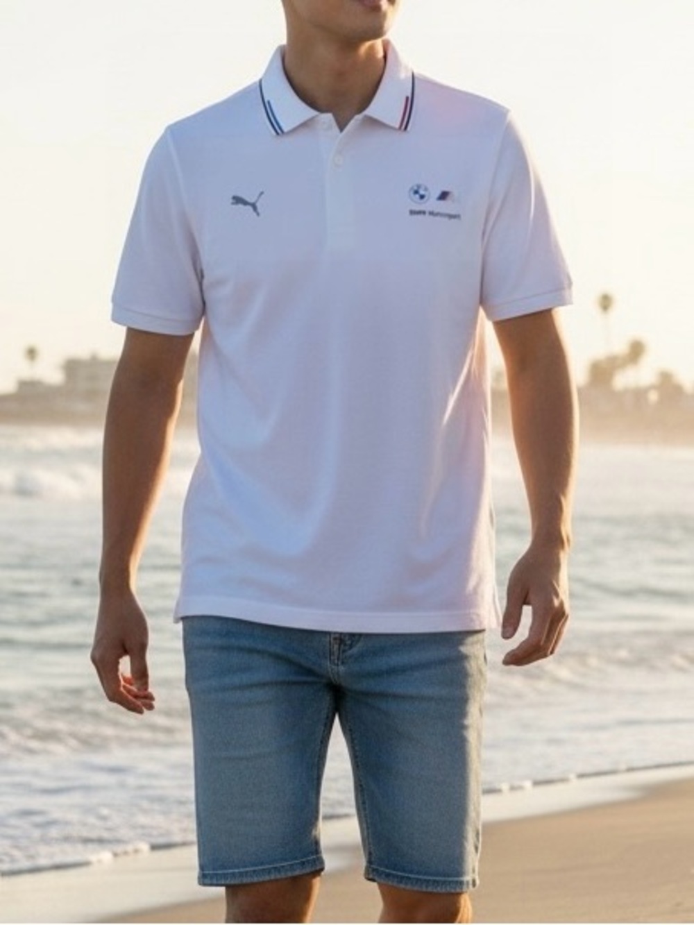Puma BMW M Motorsport Racing Polo Shirt Men's XL White 100% Cotton Golf Casual